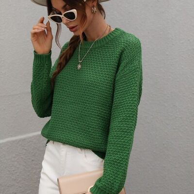 Suéter de otoño de punto con textura sólida-Verde