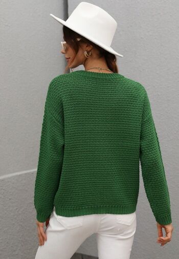 Pull d'automne en tricot texturé uni-Vert 4