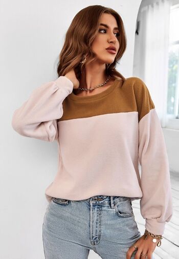 Pull d'automne basique bicolore-Beige 1