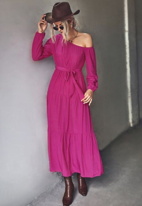 One Shoulder Tiered Maxi Dress-Fuchsia