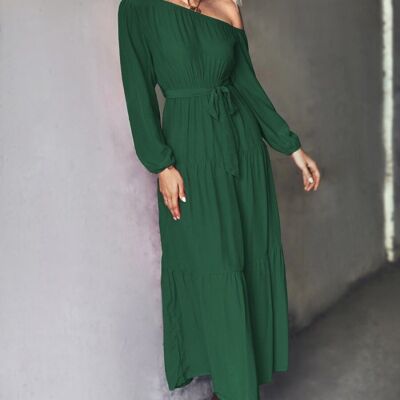 One Shoulder Tiered Maxi Dress-Green