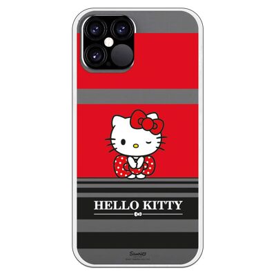 Carcasa iPhone 12 o 12 Pro con un diseño de Hello Kitty Franjas Rojas y Negras