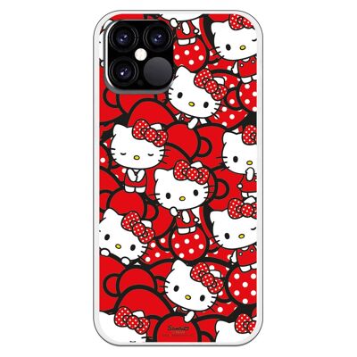 Carcasa iPhone 12 o 12 Pro con un diseño de Hello Kitty Lazos Rojos y Topos