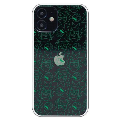 Carcasa iPhone 12 Mini con un diseño de Rick y Morty Caras Verdes