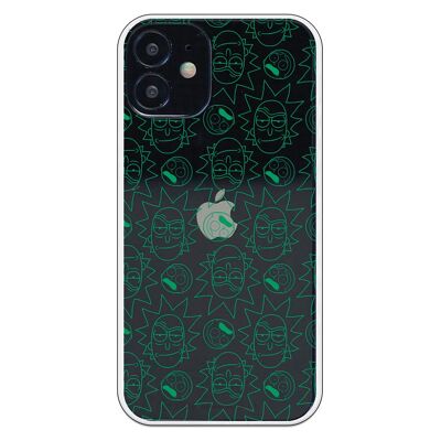 Coque pour iPhone 12 Mini avec un design de Rick et Morty Green Faces