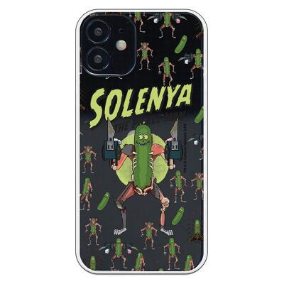 iPhone 12 Mini case with a Rick and Morty Solenya Pickle Man design
