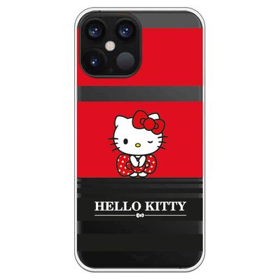 Coque pour iPhone 12 Pro Max avec un design Hello Kitty à rayures rouges et noires