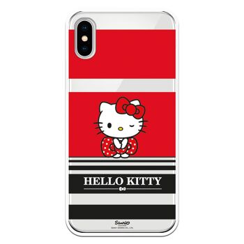 Coque pour iPhone X ou XS avec un motif Hello Kitty à rayures rouges et noires 1