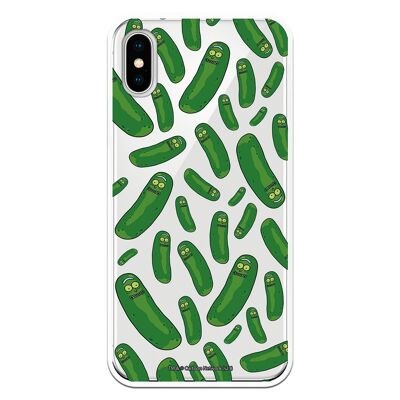 iPhone X or XS case with a Rick and Morty Pickle Rick Pat design