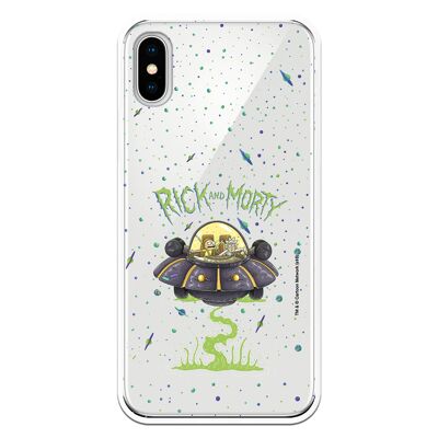 Carcasa iPhone X o XS con un diseño de Rick y Morty Ufo con un diseño de TPU TRANSPARENTE