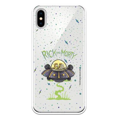 iPhone X or XS case with a Rick and Morty Ufo design with a TRANSPARENT TPU design