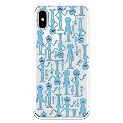 iPhone X or XS case with a design of Rick and Morty Mr Meeseeks look at me with a TRANSPARENT TPU design