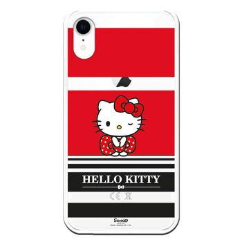 Coque pour iPhone XR avec un motif Hello Kitty à rayures rouges et noires 1