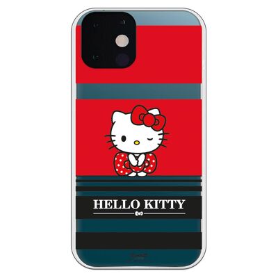 Coque iPhone 13 - Hello Kitty Rayures rouges et noires