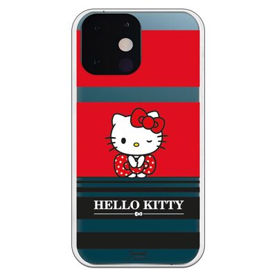Custodia Mini per iPhone 13 - Strisce Rosse e Nere Hello Kitty
