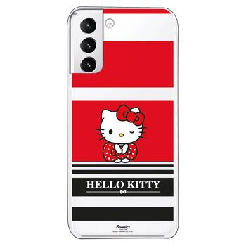 Coque Samsung Galaxy S21 Plus - S30 Plus - Hello Kitty Rayures Rouges et Noires 1