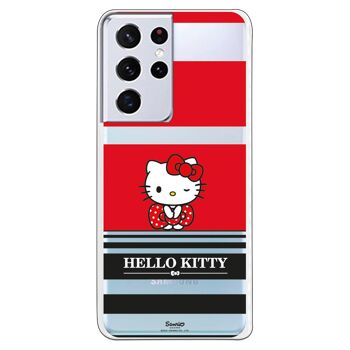 Coque Samsung Galaxy S21 Ultra - S30 Ultra - Hello Kitty Bandes Rouges et Noires 1