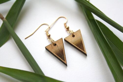 Boucles d’oreilles en bois, triangles marrons, style géométrique, pendentif d’oreille doré