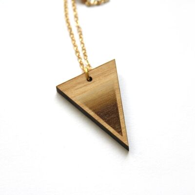Gradient brown triangle wooden necklace, golden chain