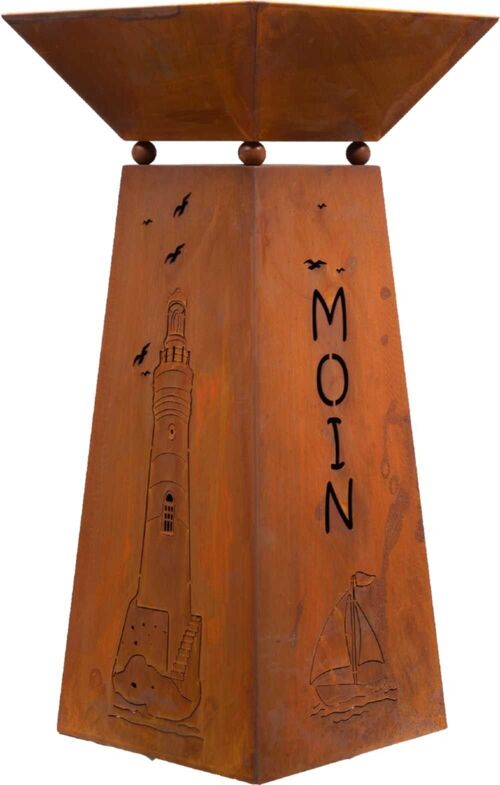 Deko Säule Moin mit Leuchtturm und tiefer Pflanzschale 35 x 35 cm