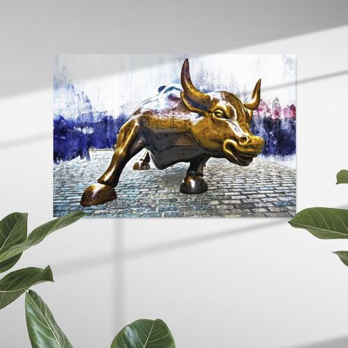 New Golden Charging bull - 12x16" (30x40cm) - Floating (Black)