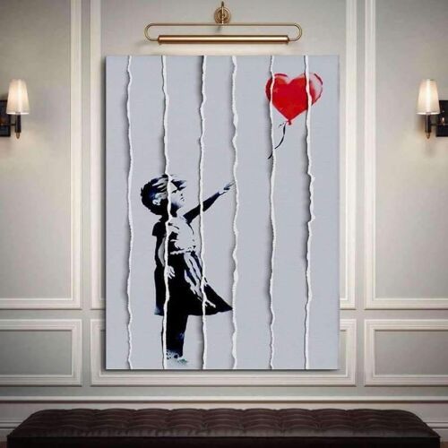 Banksy “Girl with Balloon” in Strips - 12x16" (30x40cm) - Floating (Black)