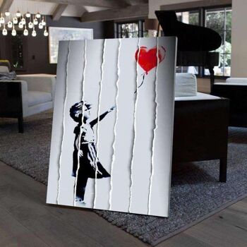 Banksy “Girl with Balloon” in Strips - 12x16" (30x40cm) - Floating (Black) 3