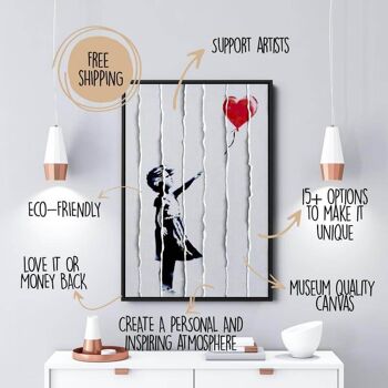 Banksy “Girl with Balloon” in Strips - 12x16" (30x40cm) - Floating (Black) 2