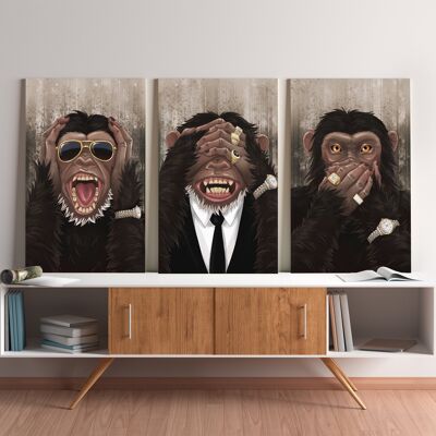 Affe über Trio – 3 Stück: 100 x 150 cm (40 x 60") – ohne Rahmen