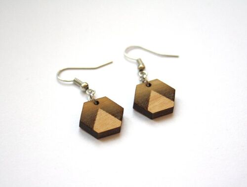 Boucles d’oreilles géométriques hexagone motif triangle, attache argentée