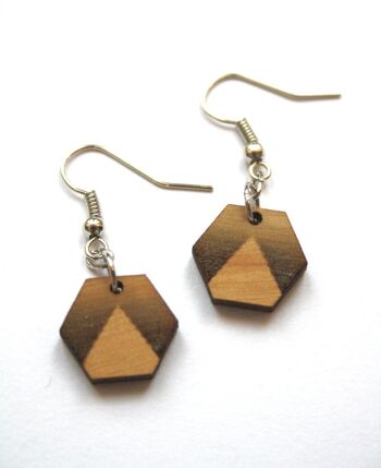 Boucles d’oreilles géométriques hexagone motif triangle, attache argentée 2