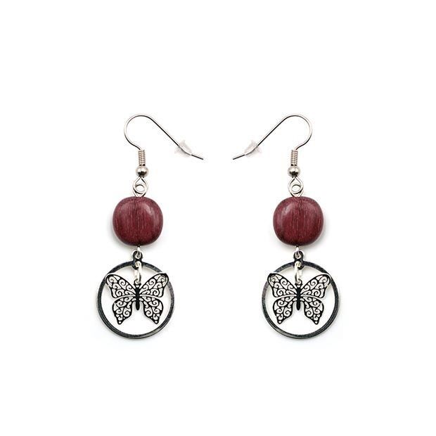 Orecchini in legno con farfalla Sasphé