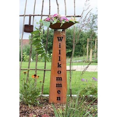 Rust decoration pillar welcome with flower bowl | Vintage decoration for the entrance area