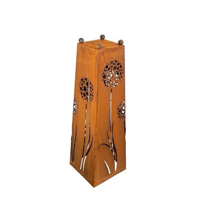 Rust plant column with dandelion motif | Garden decoration rust flower column