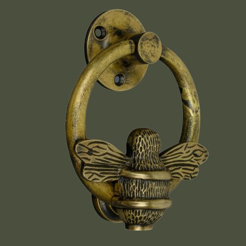 Brass Bumble Bee Ring Door Knocker - Heritage Finish