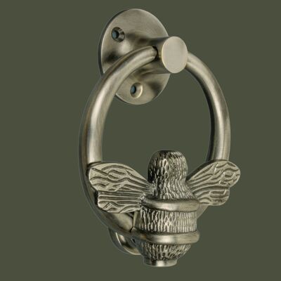 Brass Bumble Bee Ring Door Knocker - Pewter Finish