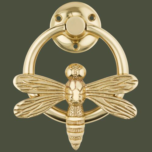 Brass Dragonfly Door Knocker with Ring - Brass Finish