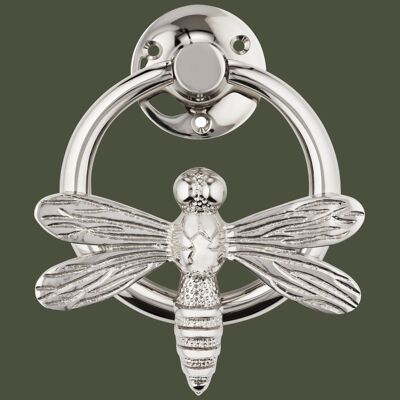 Brass Dragonfly Door Knocker with Ring - Nickel Finish