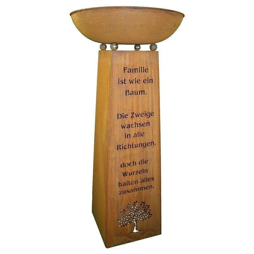 Kaufen Sie Edelrost Säule mit Familien Spruch und Pflanzschale