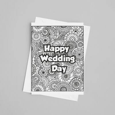 Happy Wedding Day. Colour in yourself, activity card. Wedding Table Activity Card