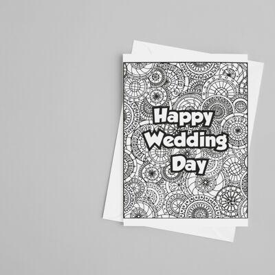 Happy Wedding Day. Colour in yourself, activity card. Wedding Table Activity Card