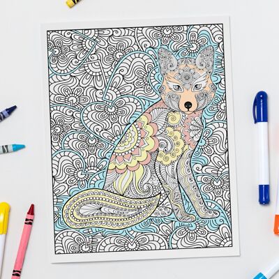 Fox, Colour in Card. Greetings Card