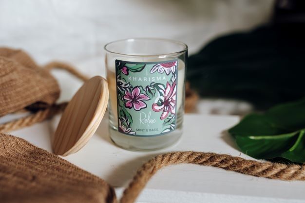 Vela aromática en vaso de cristal Relax – Mint & Basil