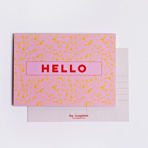 Pink Mustard Hello Postcard - by The Completist
