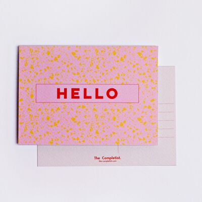 Pink Mustard Hello Postcard - by The Completist