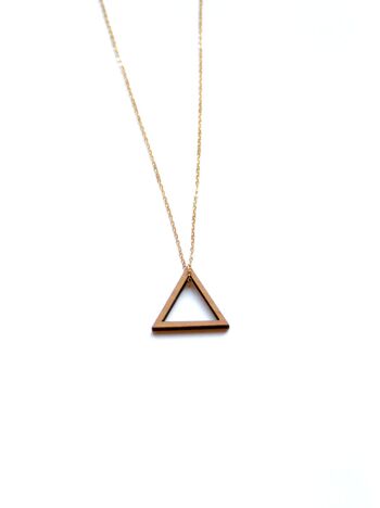 Sautoir triangle ajouré en bois, style minimaliste, chaîne dorée 3
