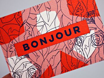 Carte Postale Rose Rouge Bonjour 2