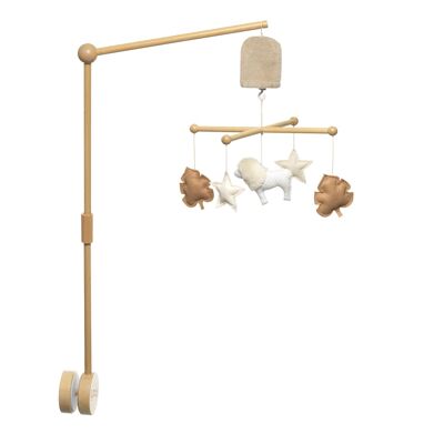 Wooden musical mobile lion white and taupe