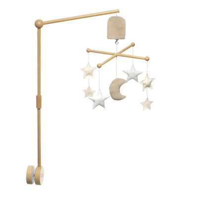 Wooden musical mobile moon stars taupe