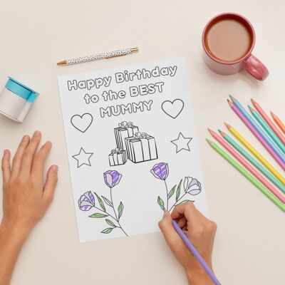Mummy Birthday Card. Colour in yourself greetings card